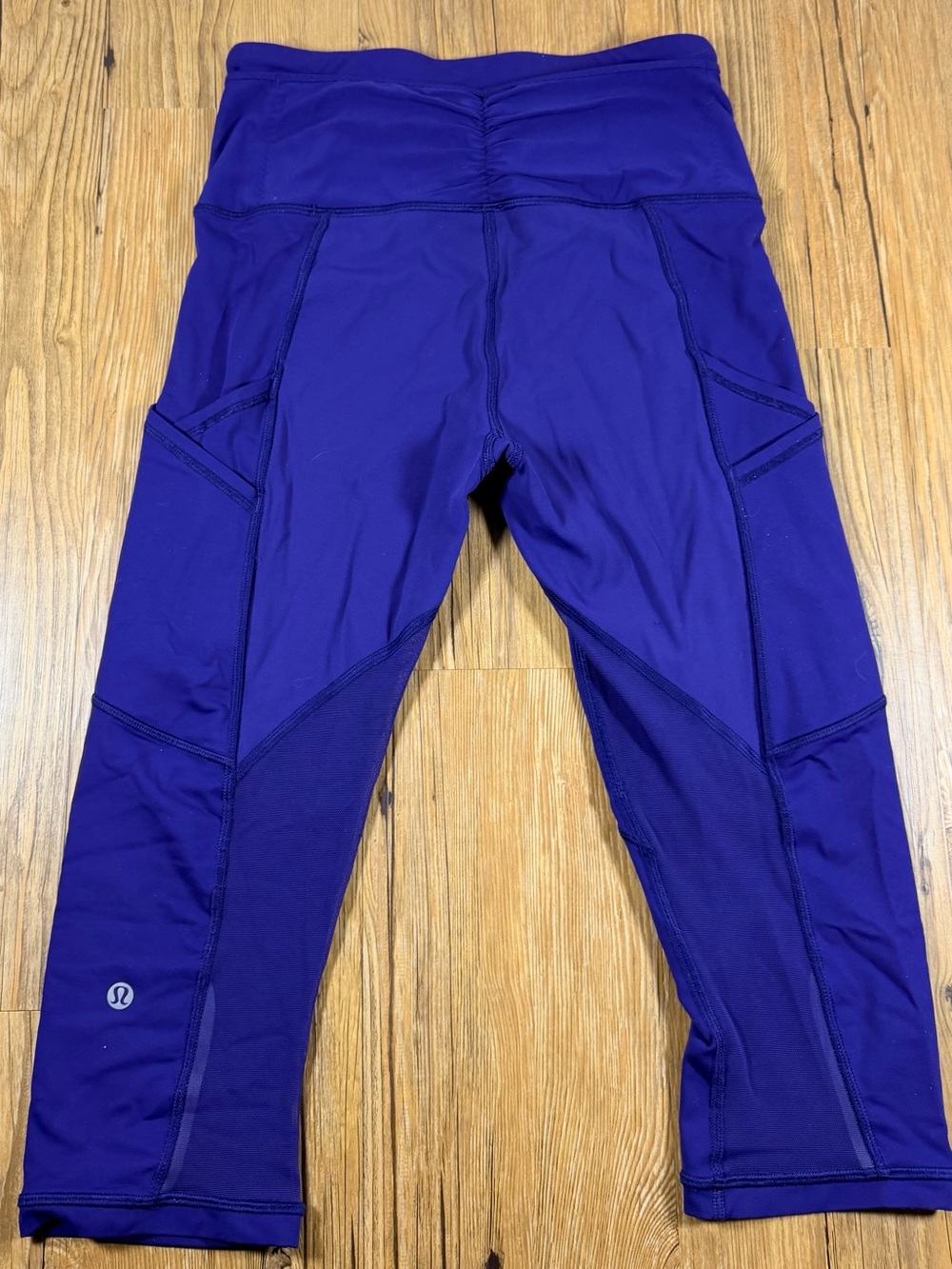 Lululemon Purple Cropped Leggings Capri Mesh Panel Ruched Waist No Size Tag